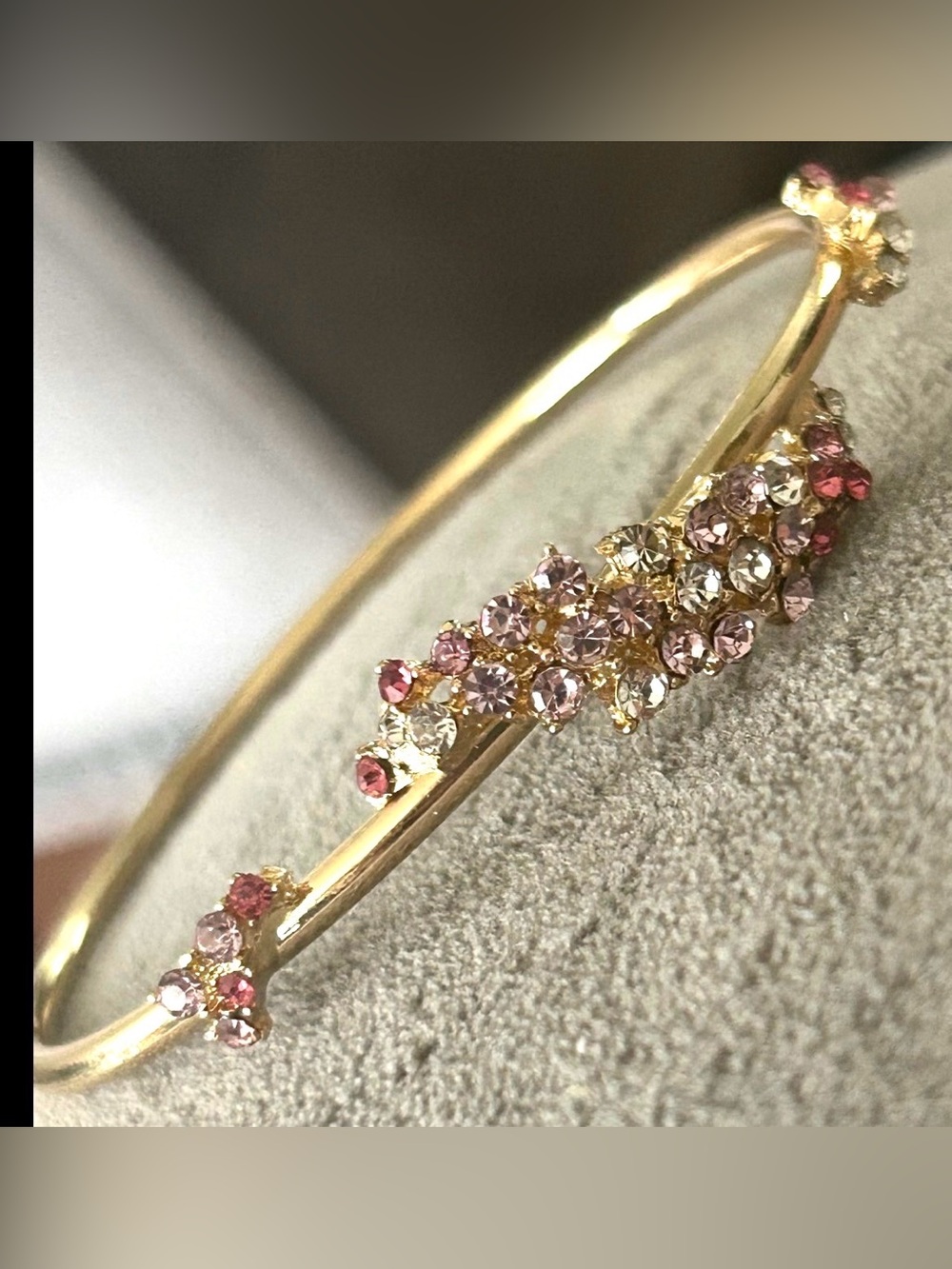 Gold Pink Crystal Stackable Bangle Bracelet